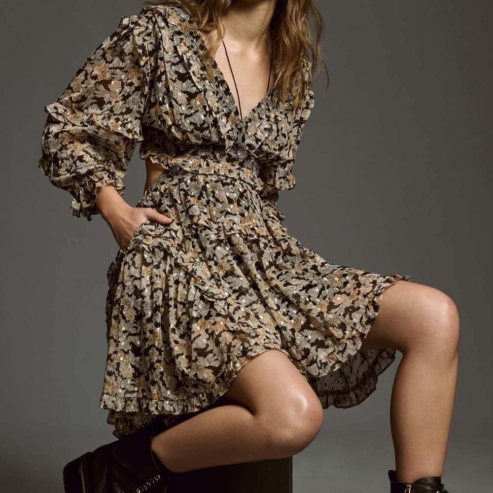 NWT By Anthropologie V-Neck Ruffle Cutout Dress size small